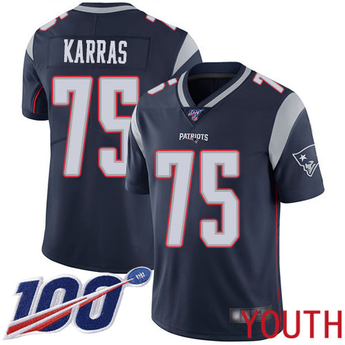 New England Patriots Football #75 Vapor Untouchable 100th Season Limited Navy Blue Youth Ted Karras Home NFL Jersey